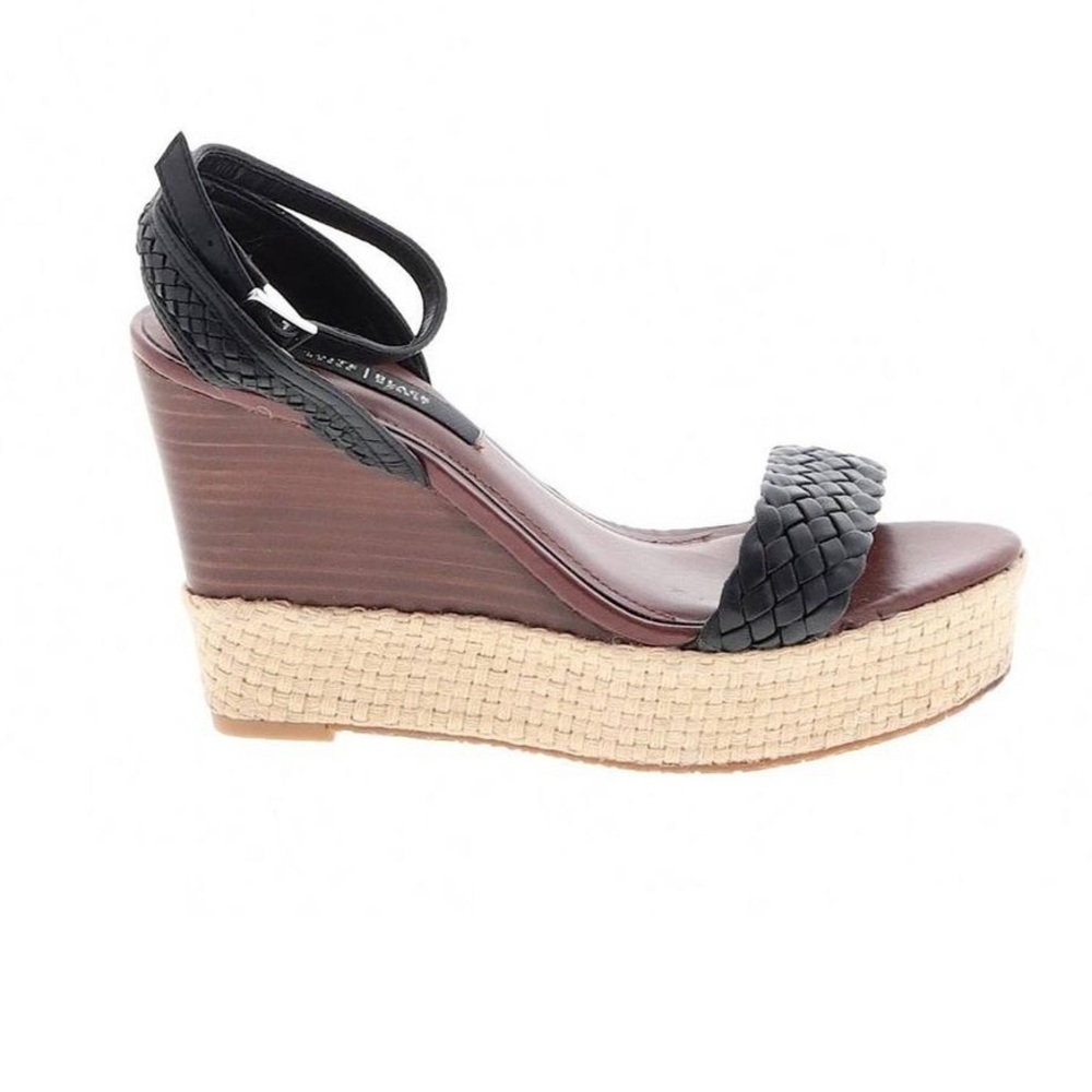 WHBM Black Basket Porter Weave Wedge Heels